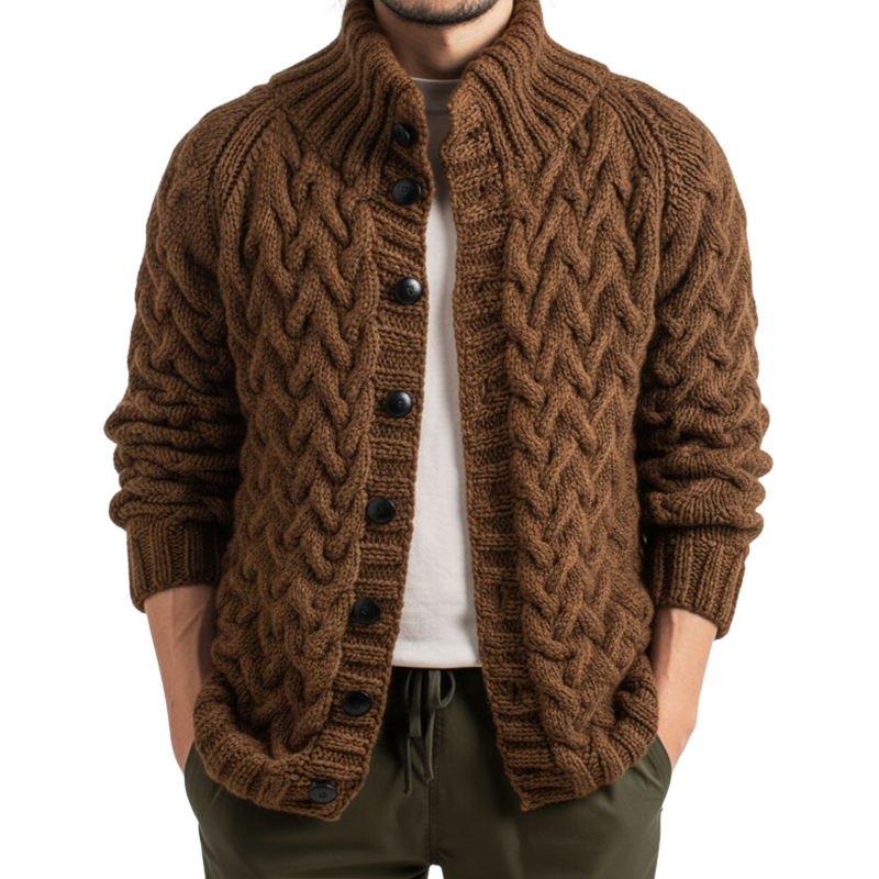 Men's Classic Jacquard Stand Collar Button Knit Cardigan MTA1489J3U