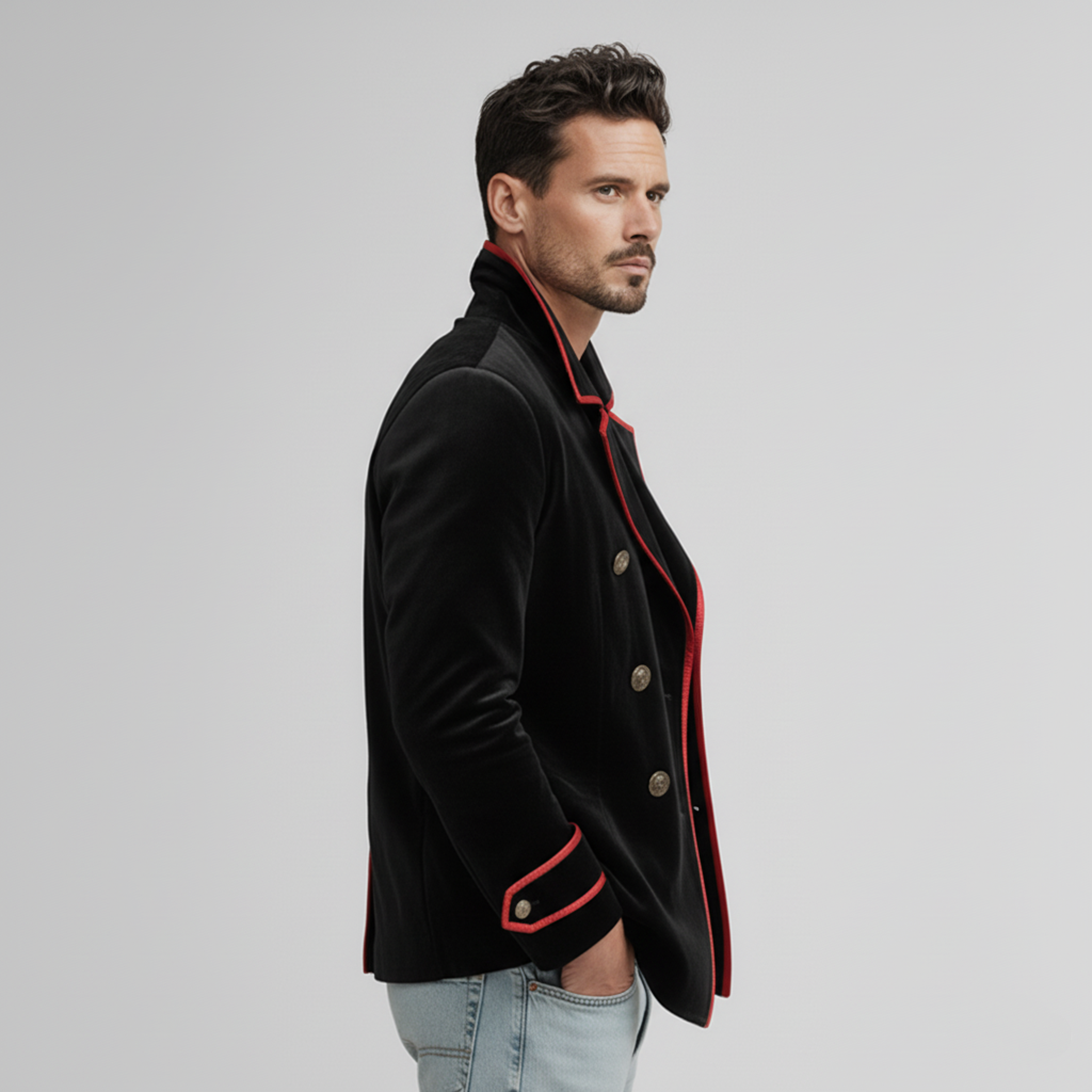 Men's Classic Retro Lapel Faux Velvet Double-breasted Jacket MTA0452L9K