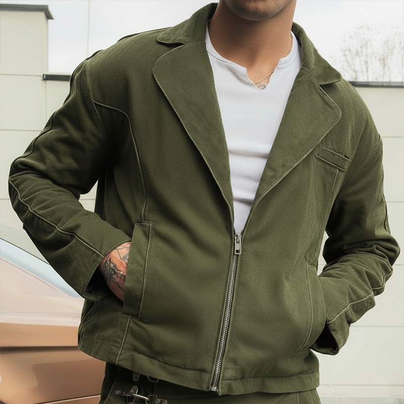 Men's Spring Vintage Twill 100% Cotton Zipper Lightweight Jacket MTZ2778A4P
