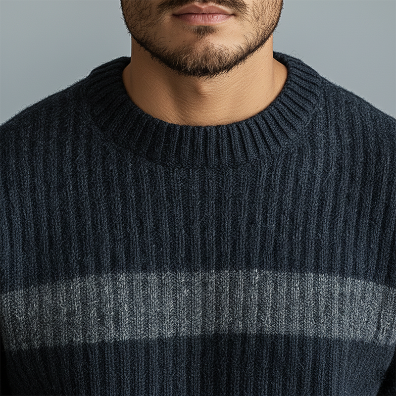 Men's Winter Retro Striped Cotton Yarn Knit Crew Neck Sweater MTA1444K4P