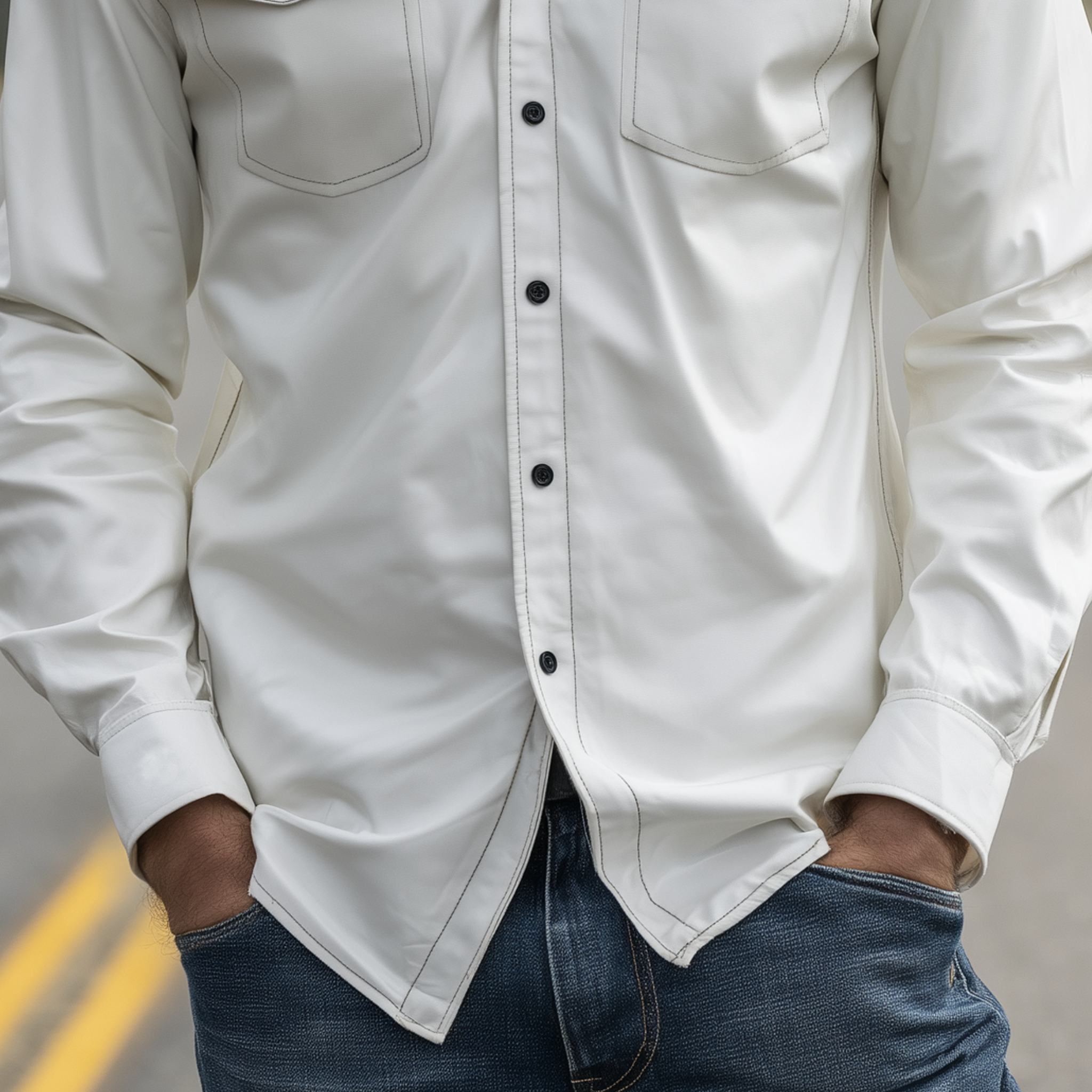 Men's Classic Casual PU Leather Lapel Long-sleeved Shirt MTA0232H6K