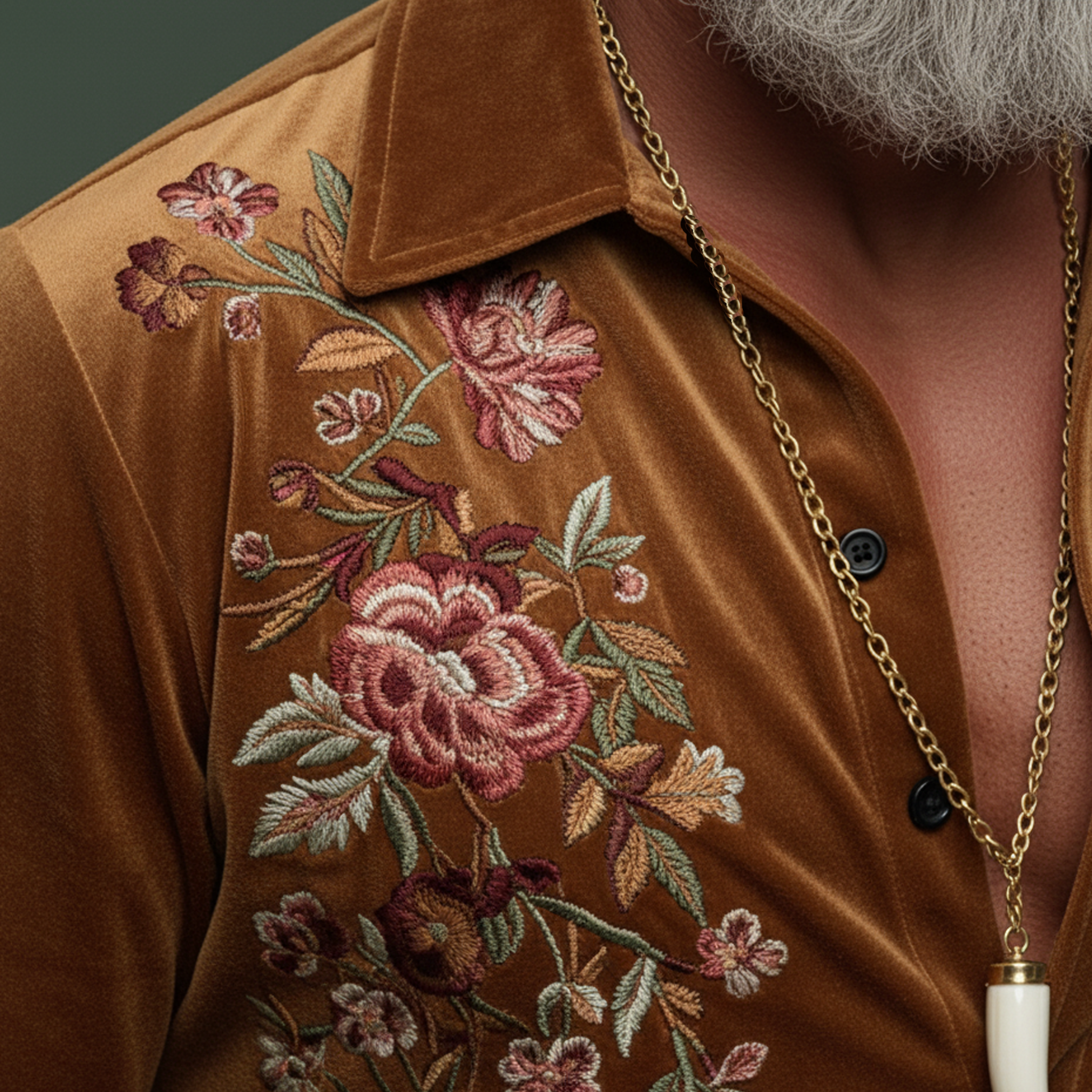 Men's Classic Vintage Embroidered Faux Velvet Long-sleeved Shirt MTA1561L7K