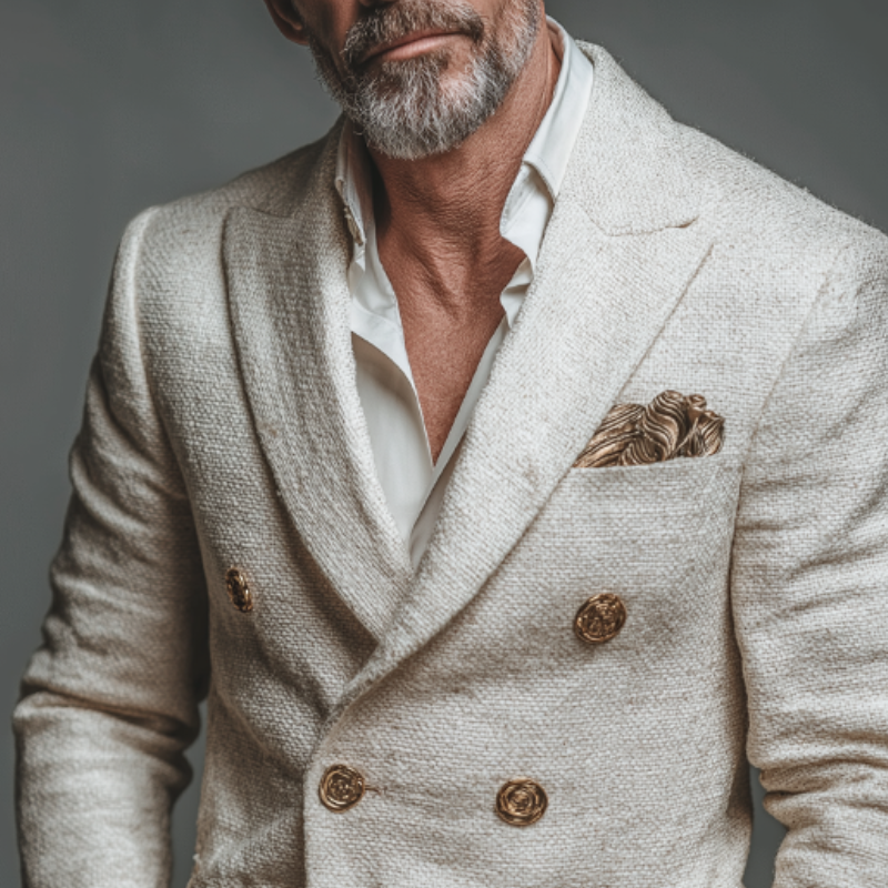 Men's Retro Casual Solid Color Tweed Double-Breasted Blazer MTA2809J4TO