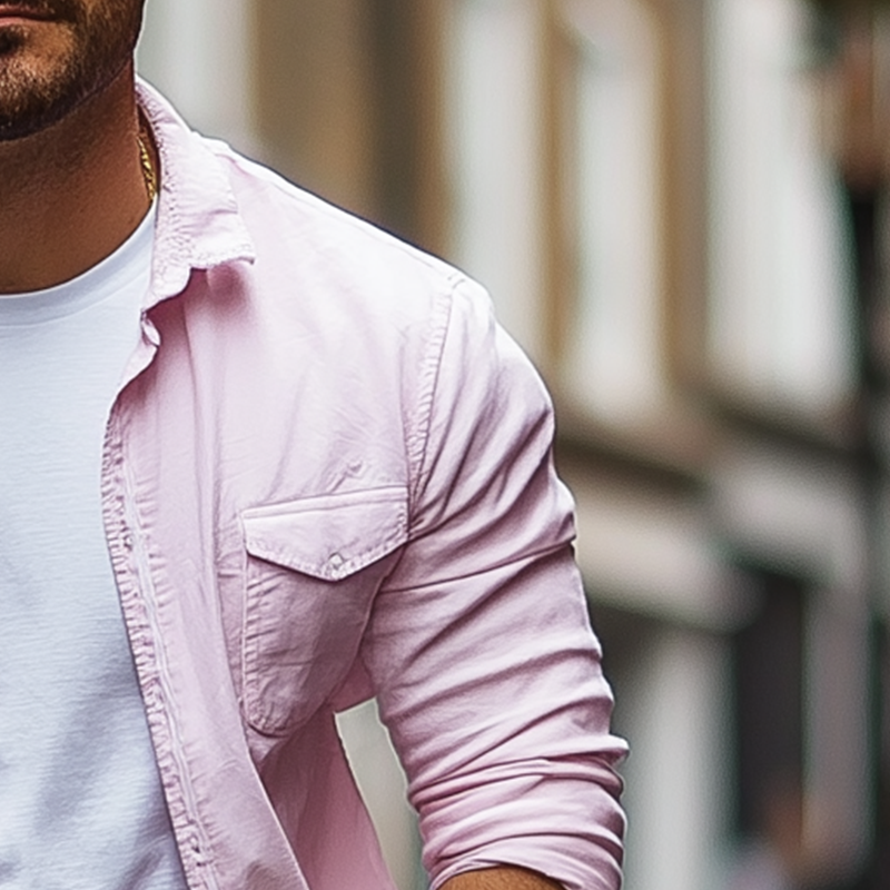 Men's Basic Solid Color Cotton Blend Long Sleeve Shirt MTA2182G1P