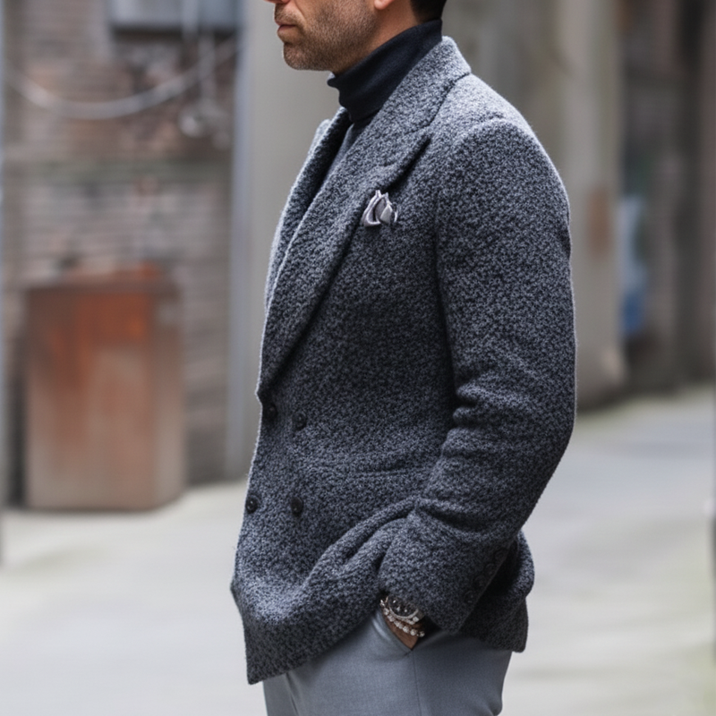 Men's Classic Double-breasted Coarse Grain Faux Wool Blazer MTA2576J8U