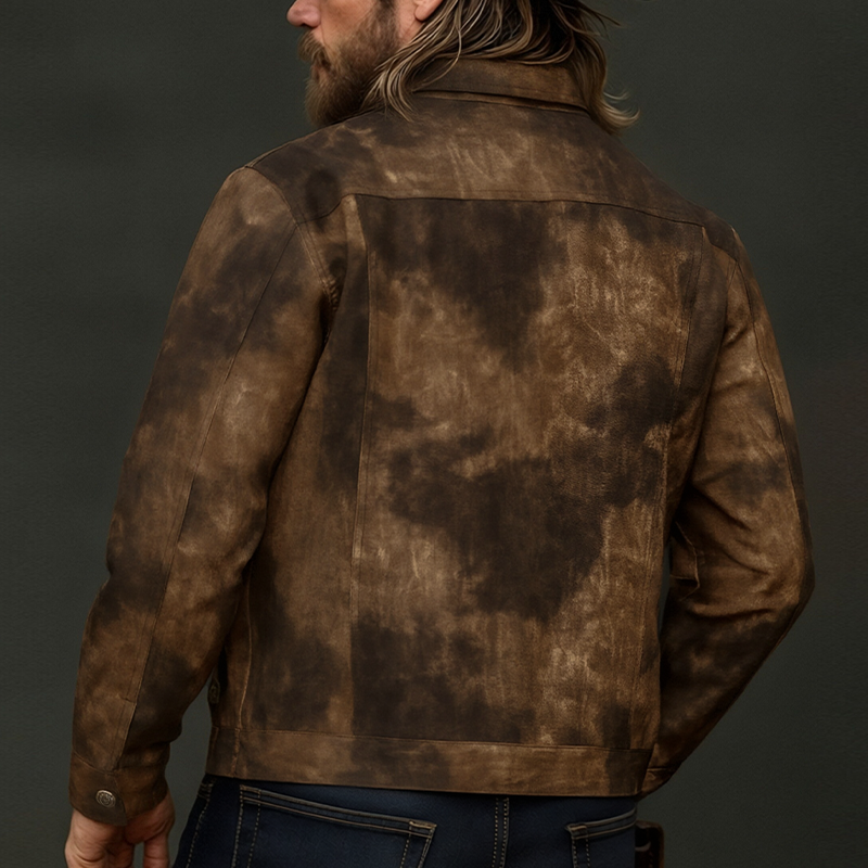 Men's Vintage Distressed PU Leather Lapel Jacket MTA2098H3X