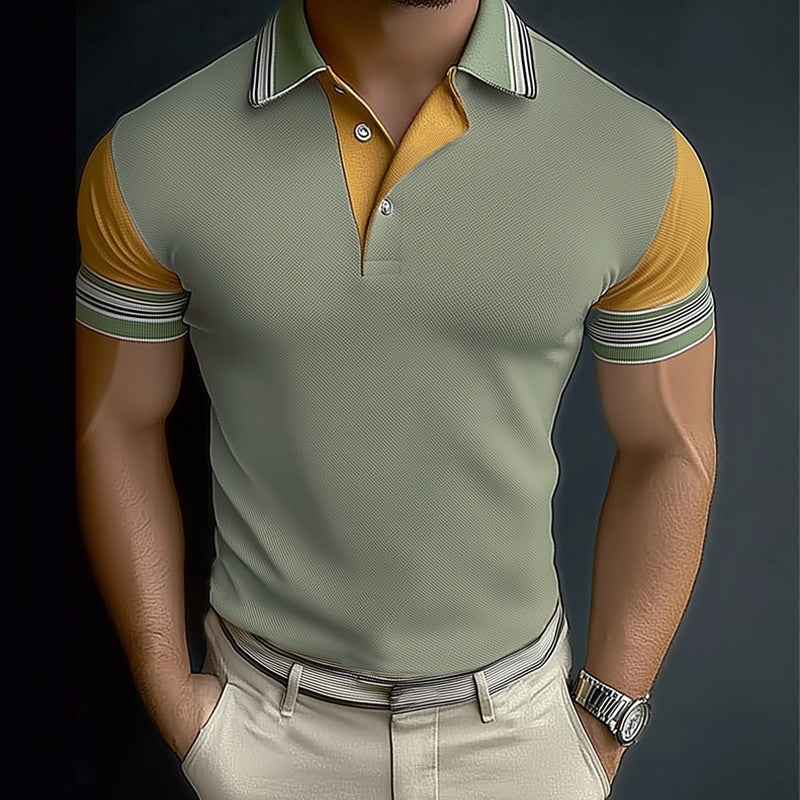Men's Summer Business Textured Color Block POLO Shirt MTA2974D7U