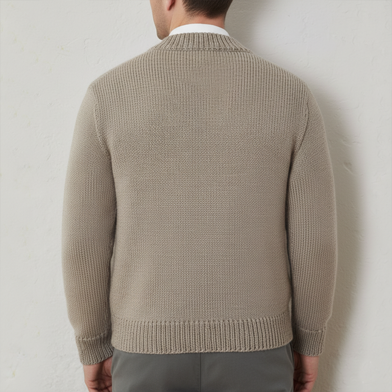 Men's Classic Versatile Khaki Jacquard Zip-up Cardigan MTA0314K9U