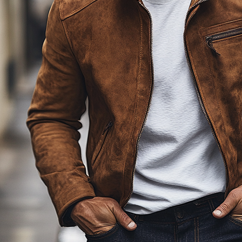 Men's Vintage Suede Lapel Zipper Slim Fit Jacket MTA1834H9X