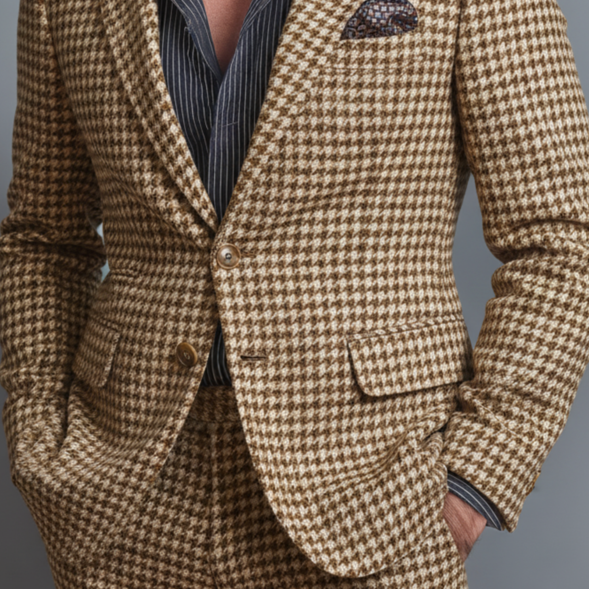 Men's Classic Retro Single-breasted Houndstooth Wool Slim-fit Blazer MTA2620K3K