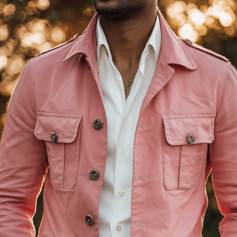 Men's Cotton Lapel Multi-pocket Single Breasted Epaulettes Casual Jacket MTA3073H3Z