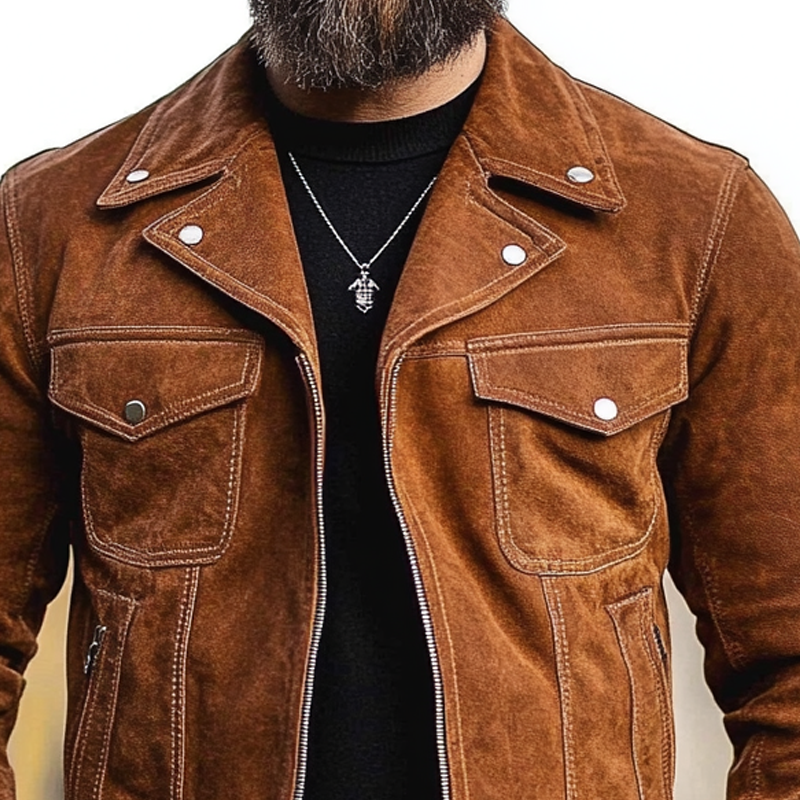 Men's Solid Single-breasted Faux Suede Jacket MTA2550H2X