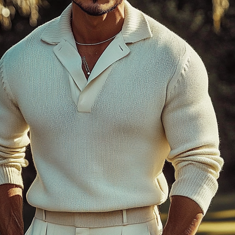 Men's Solid Color Loose Casual Lapel Knitted Sweater MTA2768H6X