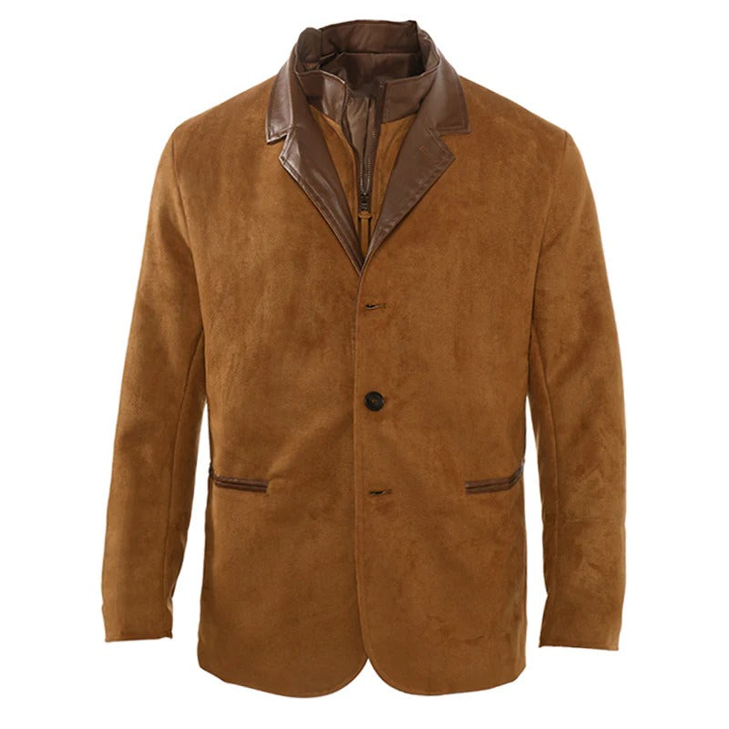 Men's Vintage Casual Faux Leather & Suede Double Collar Western Style Jacket MTA3036I7TO