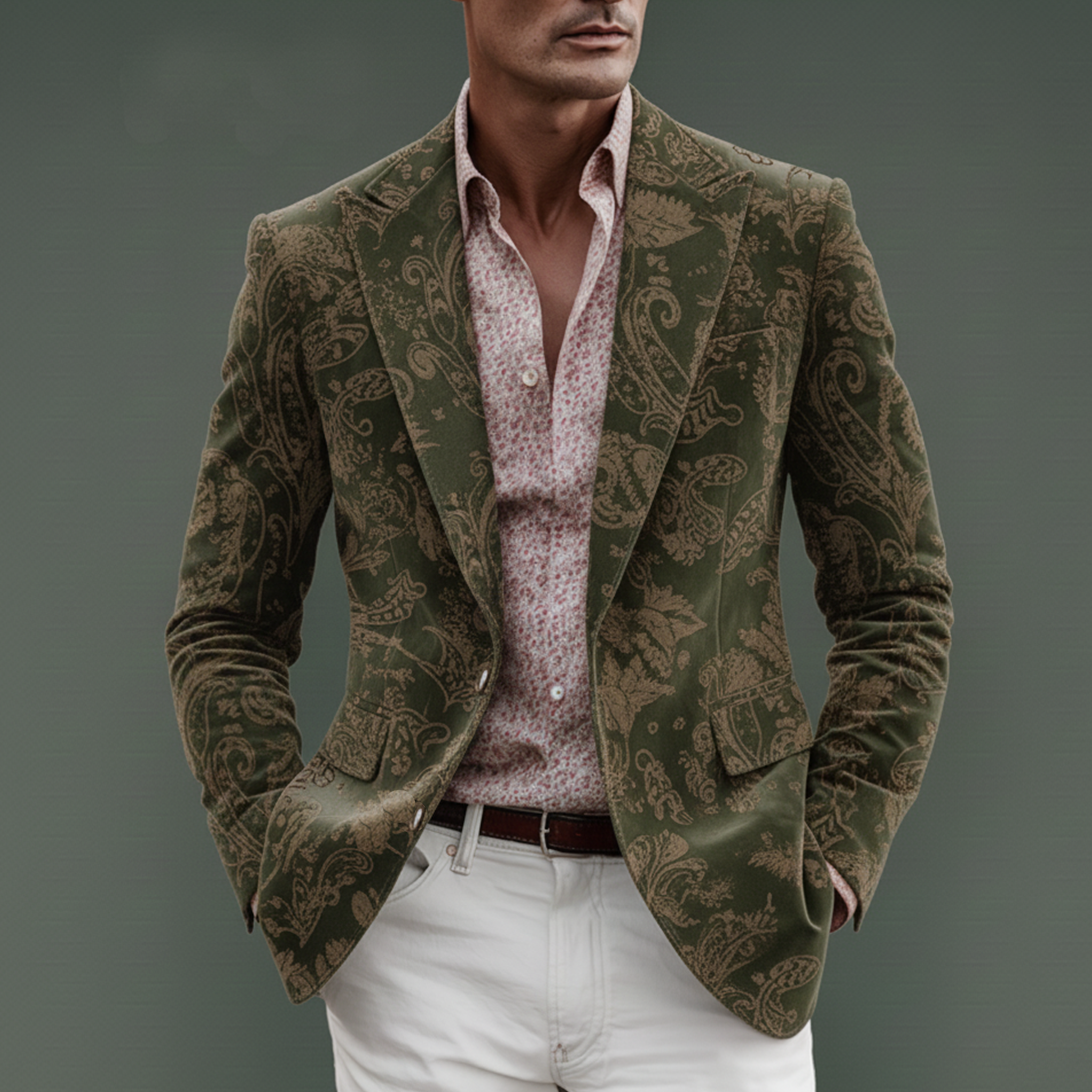 Men's Classic Vintage Faux Velvet Printed Single-breasted Blazer MTA1815L3K