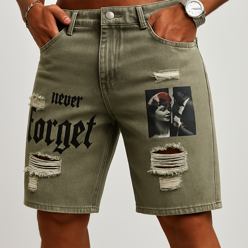 Men's Summer Fashion Printed Ripped Denim Shorts MTA0542F5U