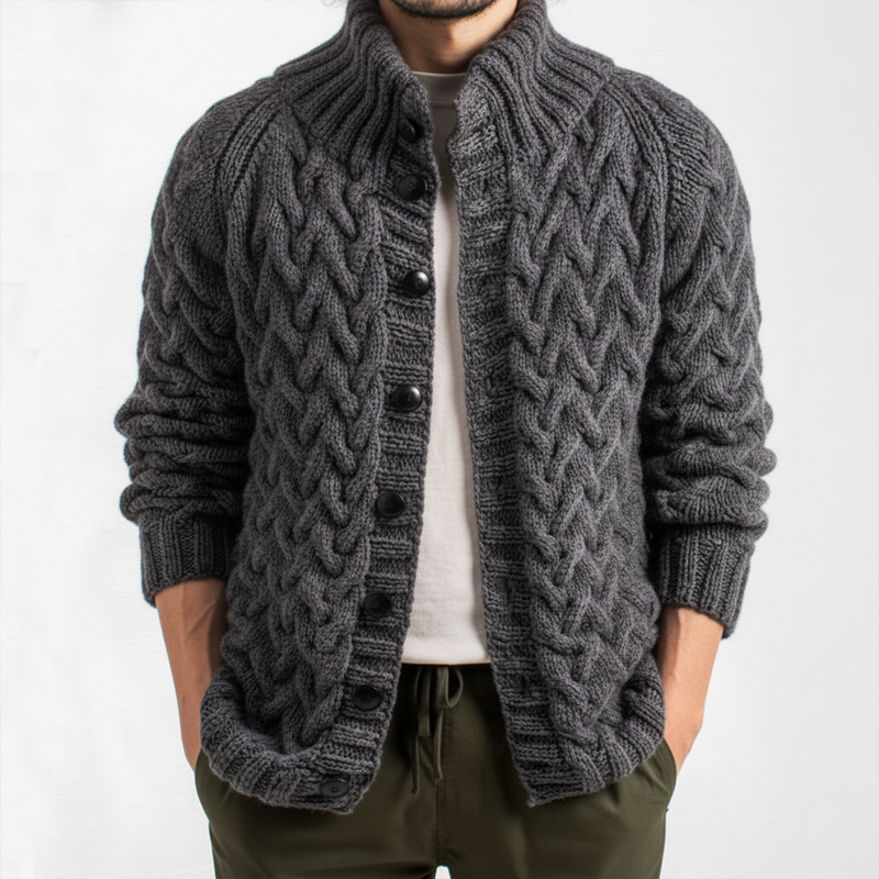 Men's Classic Jacquard Stand Collar Button Knit Cardigan MTA1489J3U
