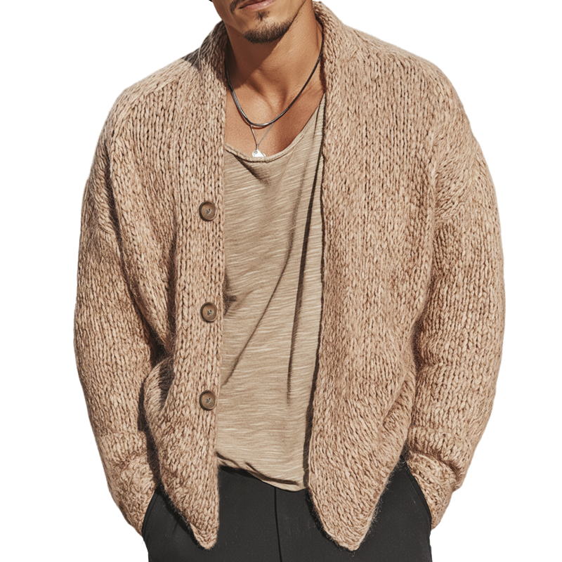 Men's Casual Khaki Button-up Knit Cardigan MTA2937K3U