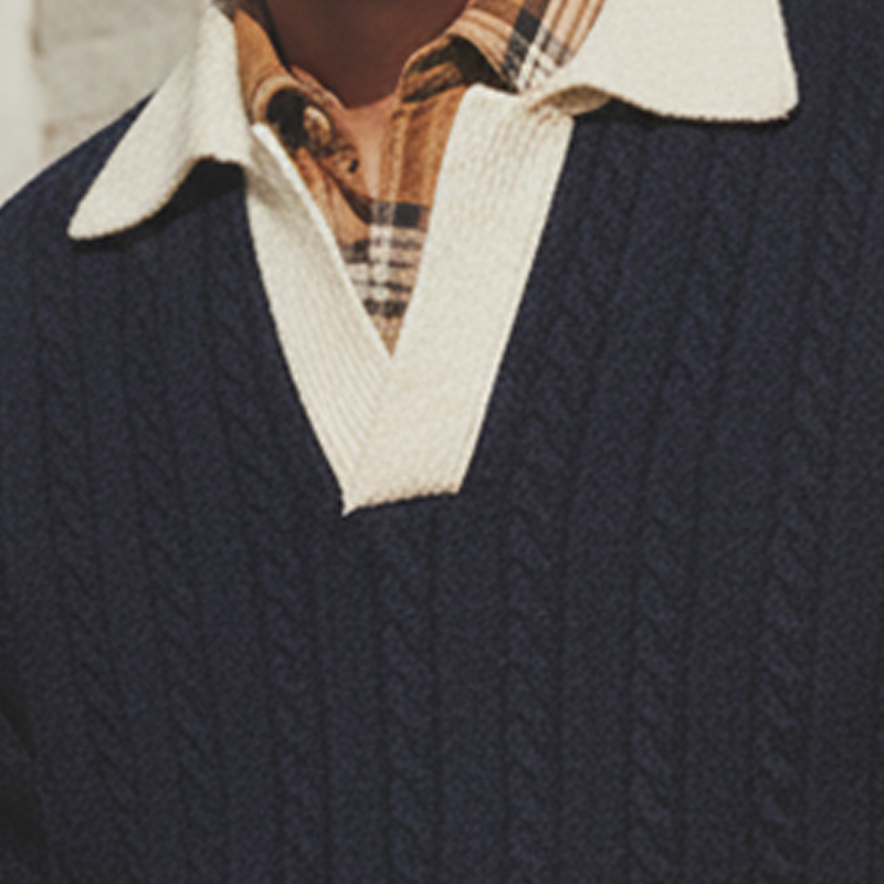 Men's Autumn And Winter Fashion Cotton Yarn Knitted Contrast Color V-neck Sweater MTA1890I1P