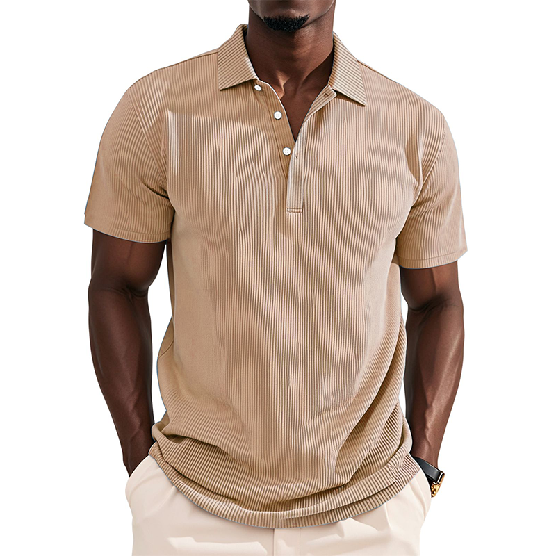 Men's Business Striped Texture Solid Color Short Sleeve POLO Shirt MTA2234G3U