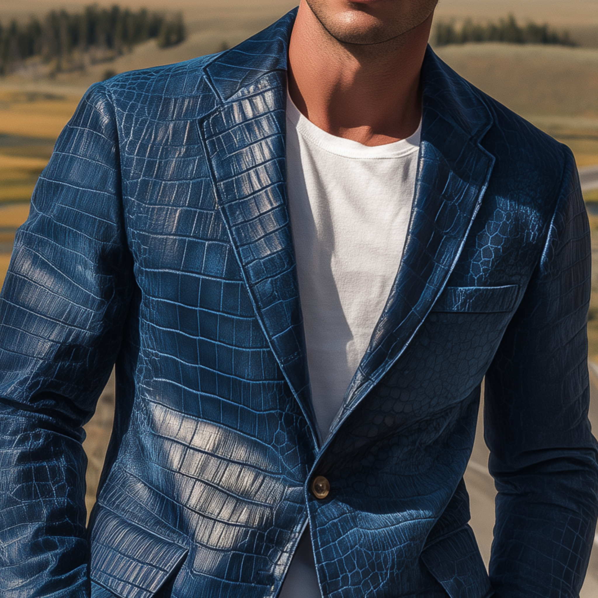Men's Classic Vintage Textured Leather Single-breasted Slim-fit Blazer MTA0523H7K