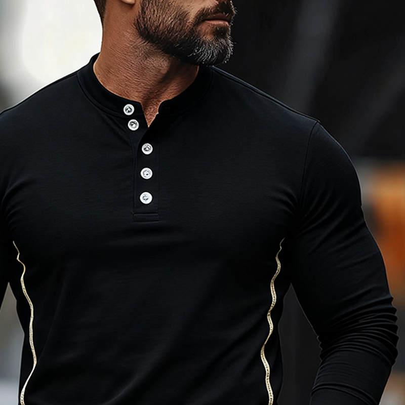 Men's Solid Cotton Blend Long Sleeve Crew Neck Henley T-Shirt MTA2583J0X