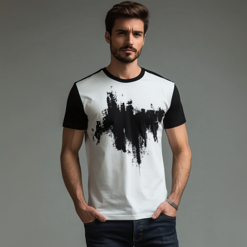 Men's Casual Contrasting Print Round Neck Loose Short Sleeve T-shirt MTA1528E7M
