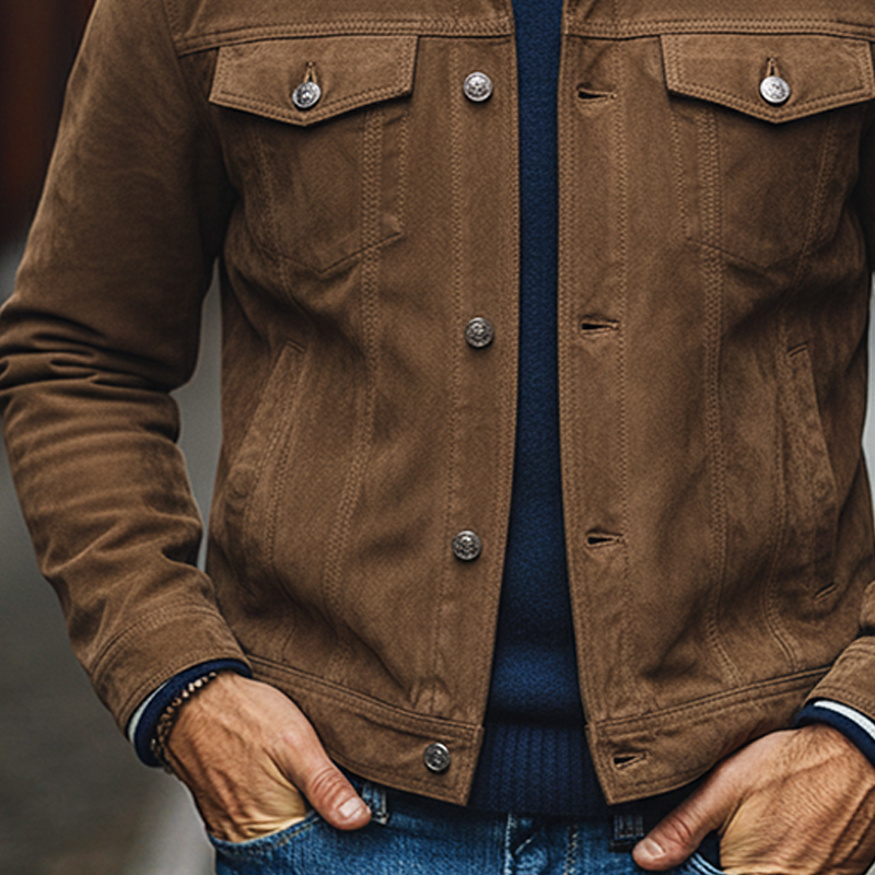 Men's Vintage Faux Suede Lapel Single-Breasted Jacket MTA1178J7X