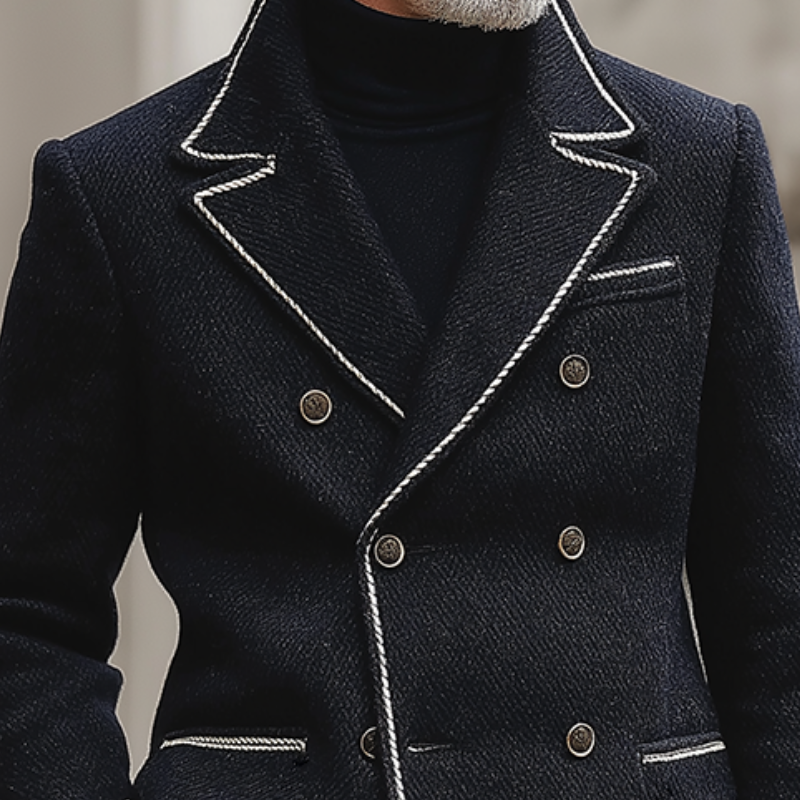 Men's Retro Casual British Style Navy Double-breasted Blazer MTA2553I7TO