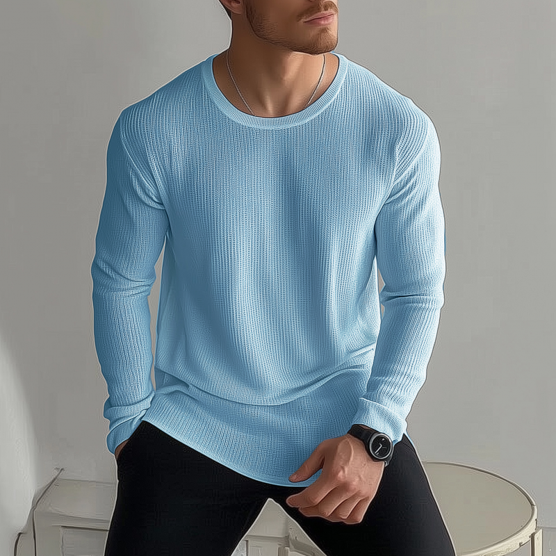 Men's Casual Solid Color Breathable Knitted Round Neck Loose Long Sleeve Sweater T-shirt MTA2184G6M