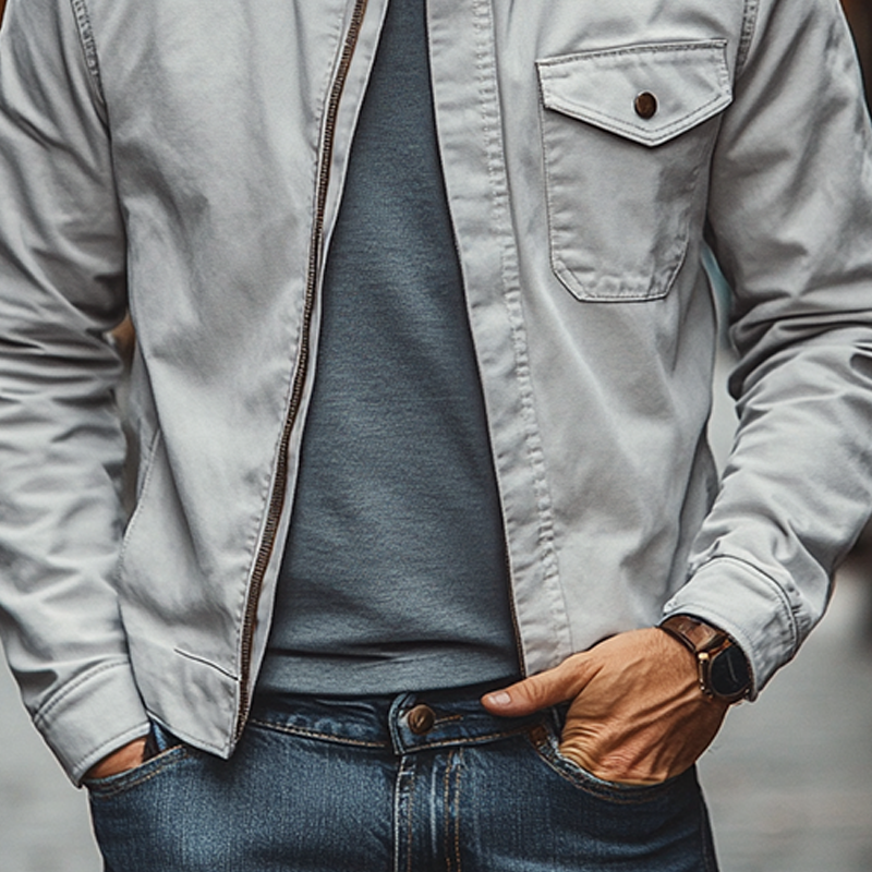 Men's Casual Solid Color Stand Collar Zip-Up Jacket MTA3043J6X