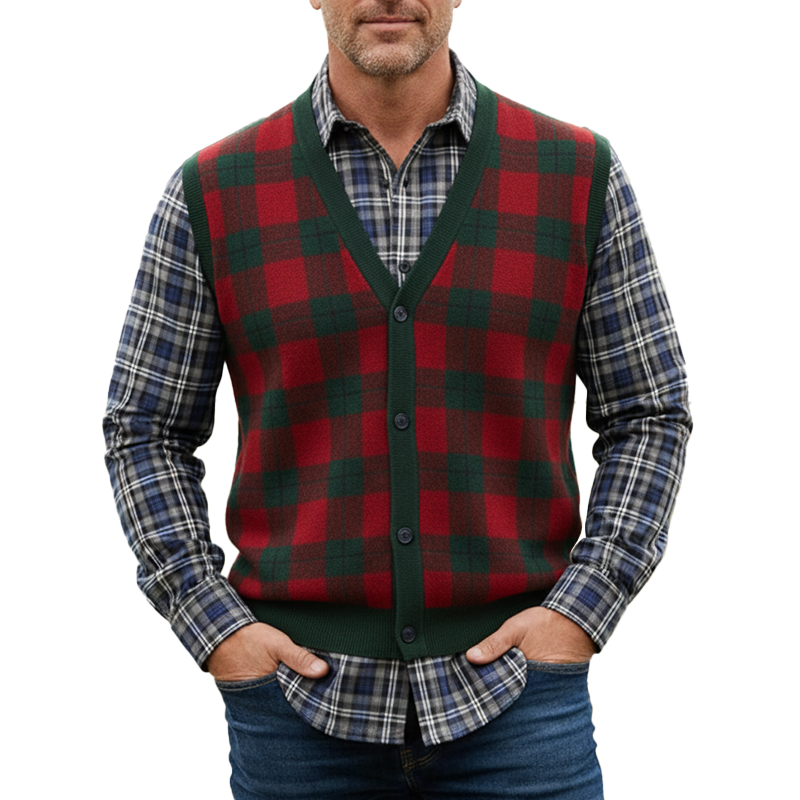 Men's Winter Retro Color Block Cotton Knit Vest MTA1455K1P