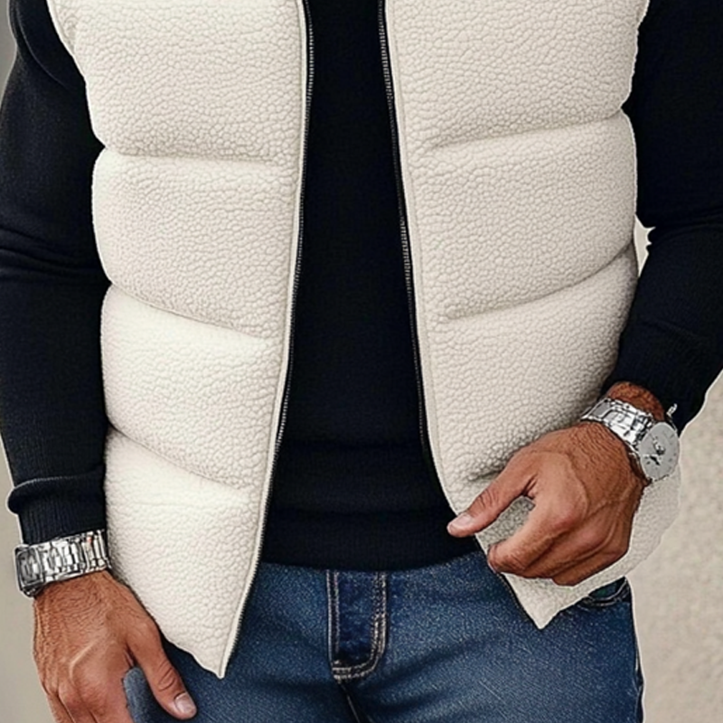 Men's Solid Color Fleece Patchwork Stand Collar Zip-up Vest MTA2613K1X