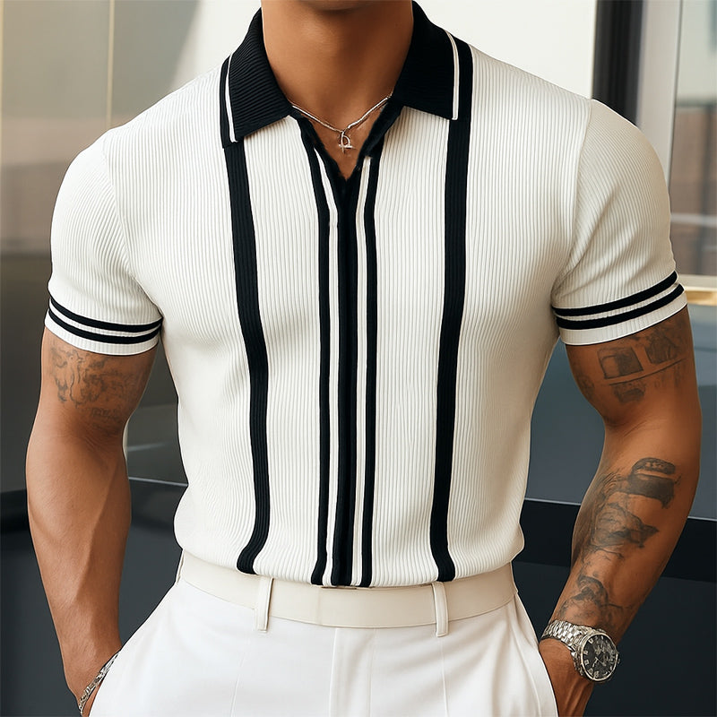 【24-hour shipping out】Men's Summer Classic Black and White Knitted Short Sleeve T-Shirt MTA3125C3U