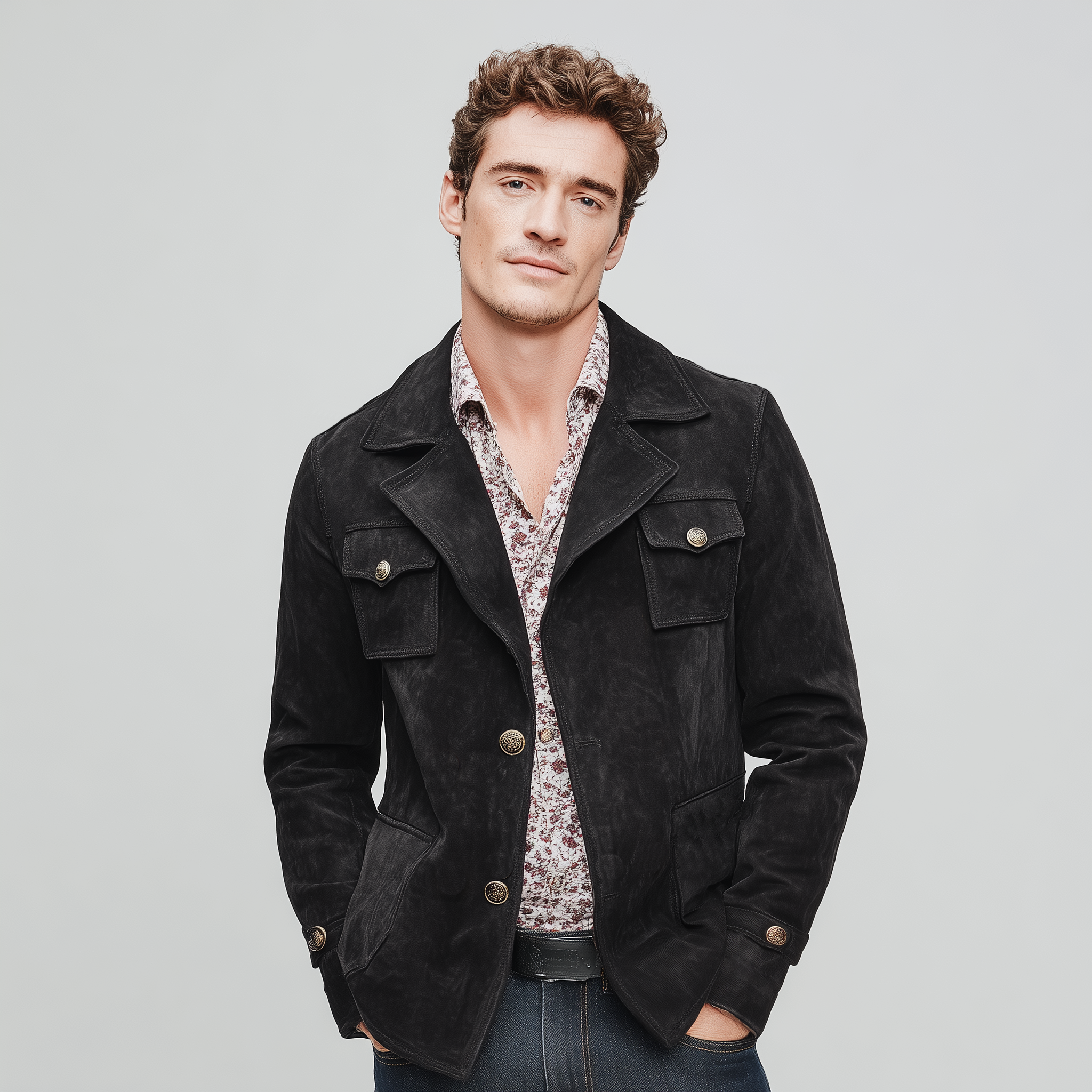 Men's Classic Vintage Lapel Multi-Pocket Faux Suede Single-Breasted Jacket MTA1947I0K