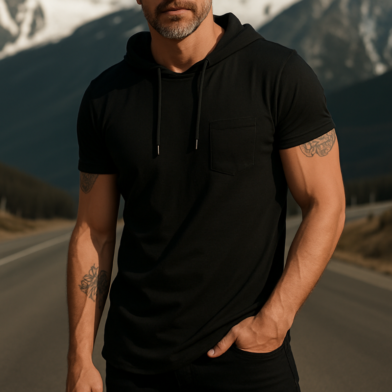 Men's Retro Casual Cotton Hooded Short Sleeve T-Shirt MTA1645G7TO