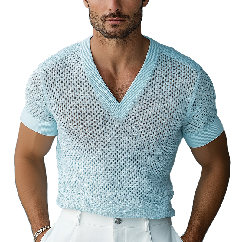 Men's Summer Fashion Knitted Mesh Short Sleeve T-Shirt MTA2278G6P