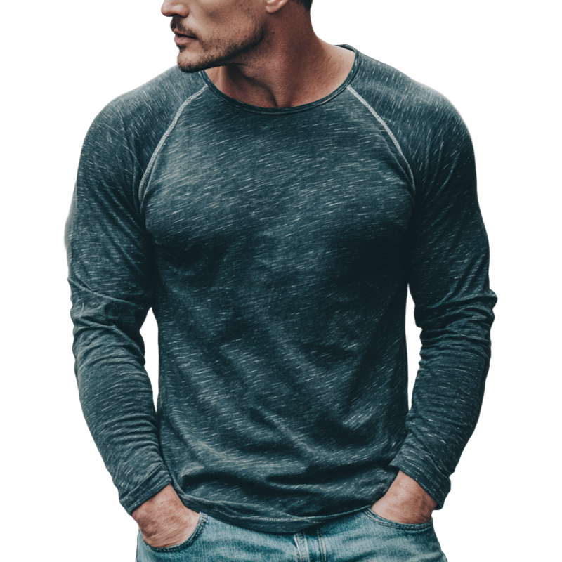 Men's Cotton Blend Long-sleeved Crew Neck T-shirt MTA0723H5X