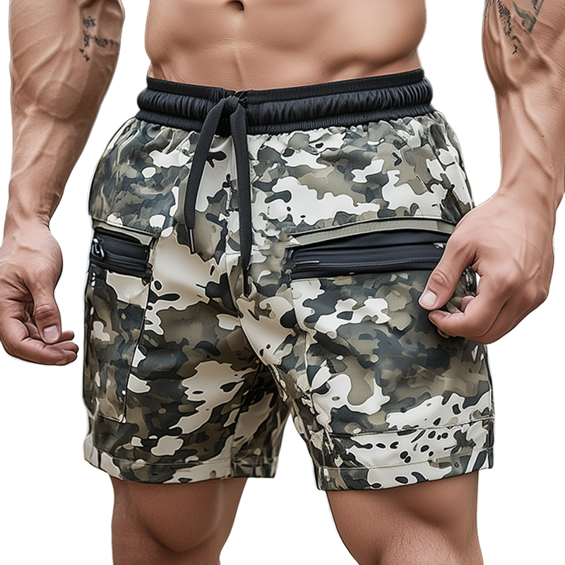 Men's Classic Casual Outdoor Sports Camouflage Fabric Elastic Waist Shorts MTA0578F9K