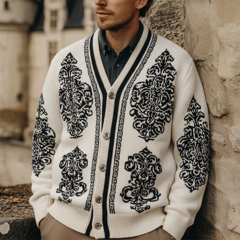 Men's Winter Fashion Exquisite Knitted Jacquard Cotton Yarn Cardigan MTA1661J4P