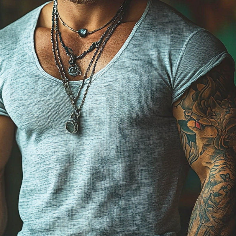 Men's Solid Cotton Blend Round Neck Short Sleeve T-Shirt MTA3073D2X