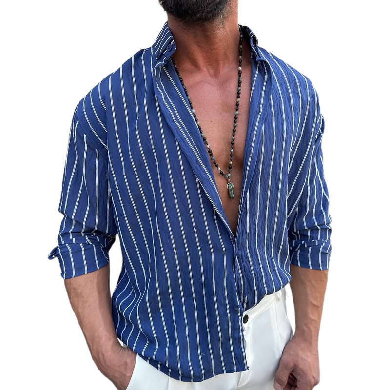 Men's Striped Loose Lapel Long Sleeve Casual Shirt MTA0606E6Z