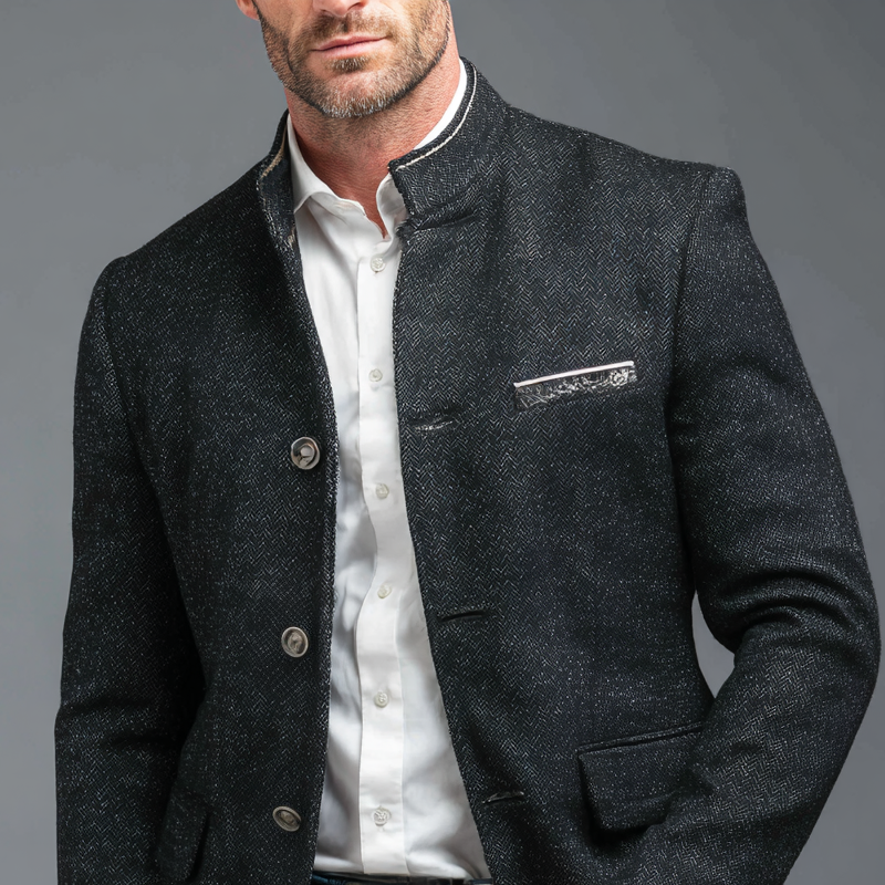Men's Vintage Herringbone Tweed Notched Lapel Two-Button Casual Jacket MTA2908H0Z