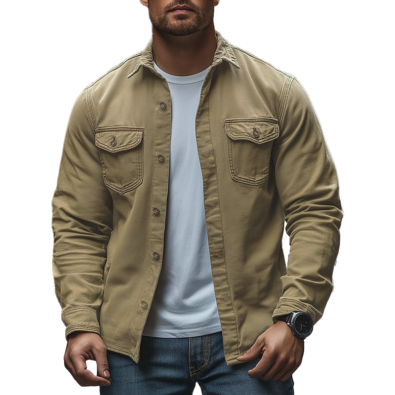 Men's Spring Retro Twill 100% Cotton Long-Sleeve Shirt MTZ2293A2P