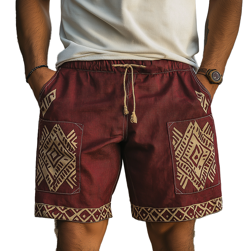 Men's Summer Fashion Simple Printed Linen Casual Shorts MTA0982F4P