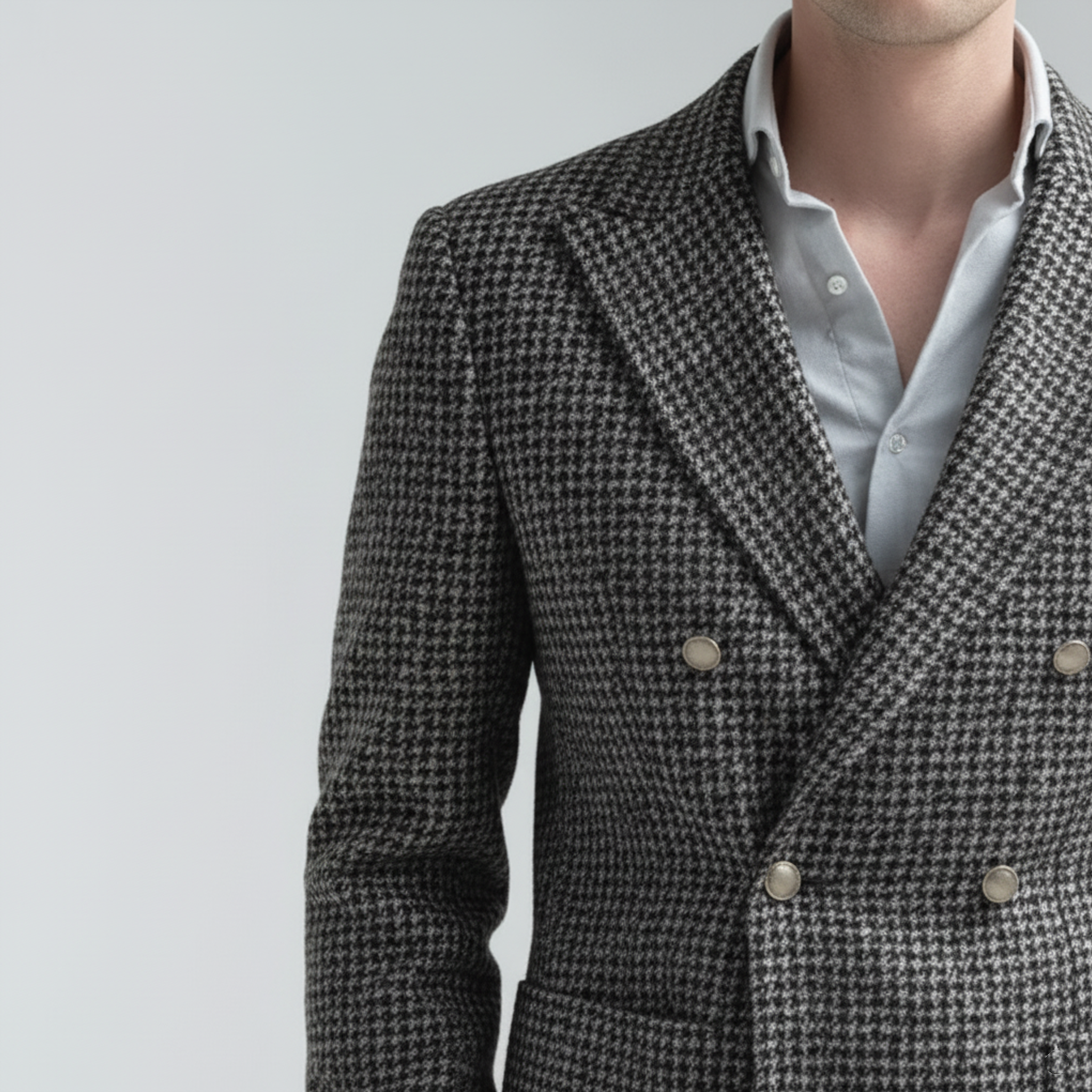 Men's Classic Retro Light Business Faux Small Houndstooth Wool Double-breasted Blazer MTA2584I0K