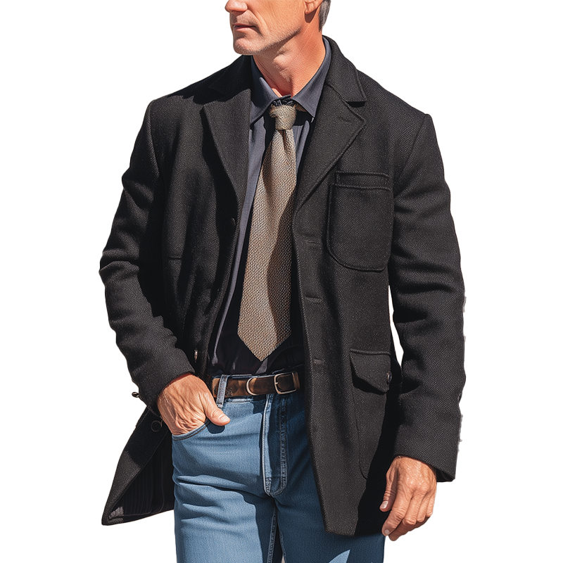 Men's Autumn And Winter Simple Tweed Mid-length Light Business Coat MTA0801I7P