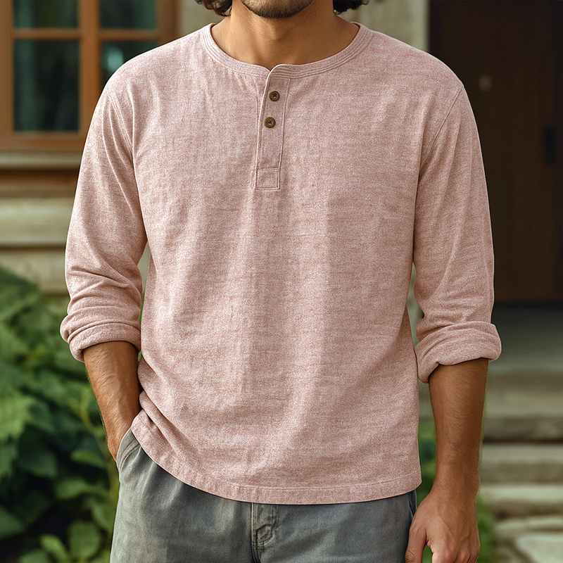 Men's Mixed Color Cotton Henley Collar Long Sleeve T-Shirt MTA1803G4Z