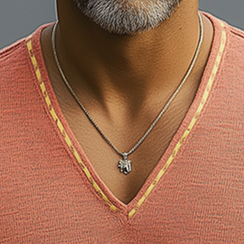 Herre sommerlig lett, brodert lin-T-skjorte med V-hals og korte ermer MTA0487F2P