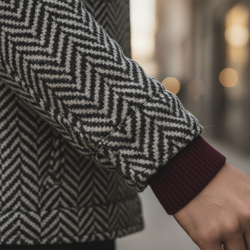 Men's Retro Herringbone Faux Wool Fleece Patchwork Jacket MTA0336K1P